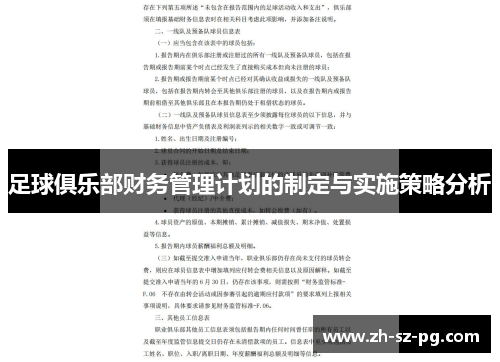 足球俱乐部财务管理计划的制定与实施策略分析