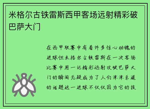 米格尔古铁雷斯西甲客场远射精彩破巴萨大门